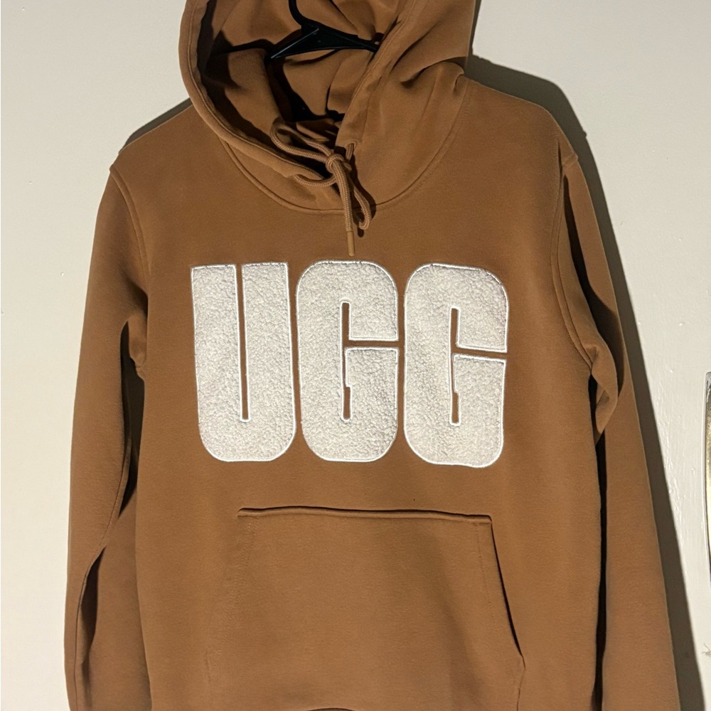 UGG unisex Chest Logo Crewneck Hoodie in Brown with White Logo